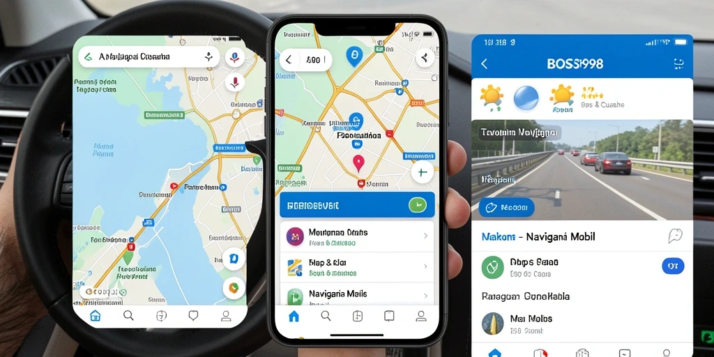 Antarmuka BOS898 yang menampilkan peta dan rute navigasi.