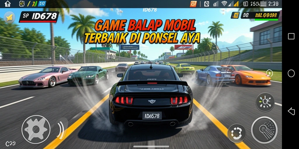 Screenshot utama ID678 menampilkan balapan intens dengan grafis yang memukau.