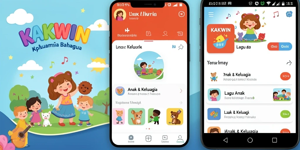 Tampilan antarmuka ceria aplikasi KAKWIN untuk Lagu Anak.