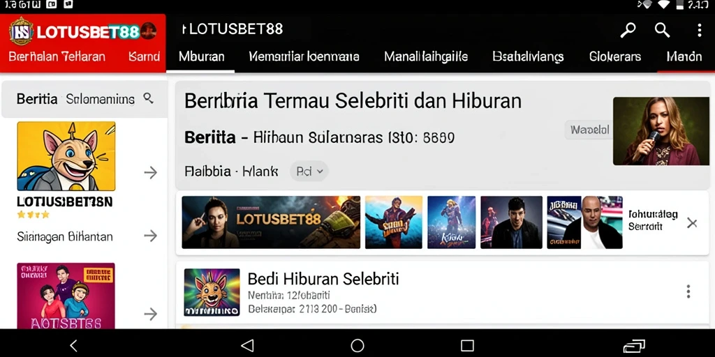 Antarmuka LOTUSBET88 yang menampilkan berita selebriti terkini.